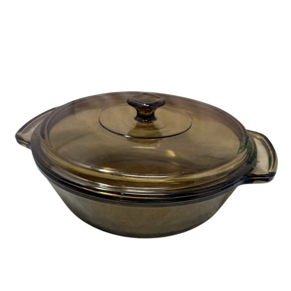 Anchor Hocking Amber Glass Casserole Dish with Lid 2 QT 9 Inch Round 1039 USA